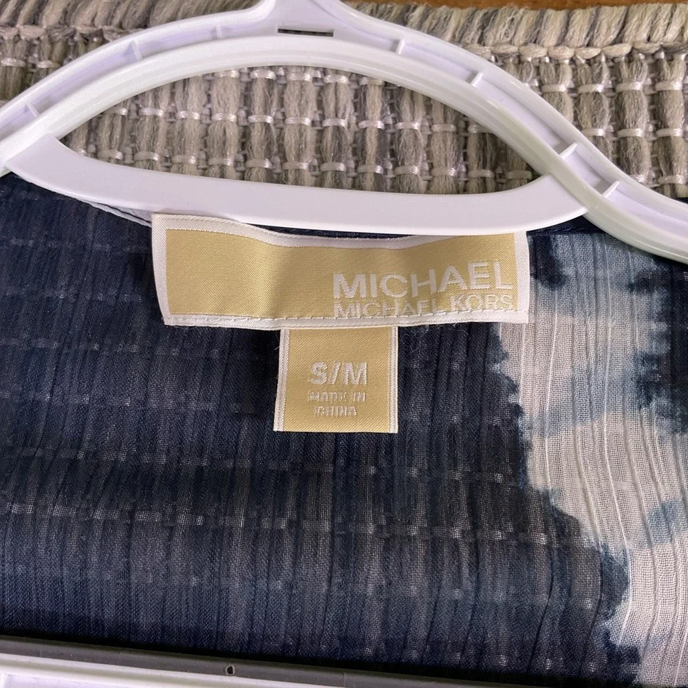Michael Kors Womens Navy Tie Dye Sheer Swim Cover Up Tunic Drawstring Waist S/M